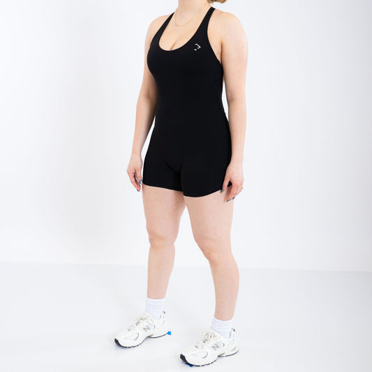 Shape Cross Strap Open Back Shorts Onesie