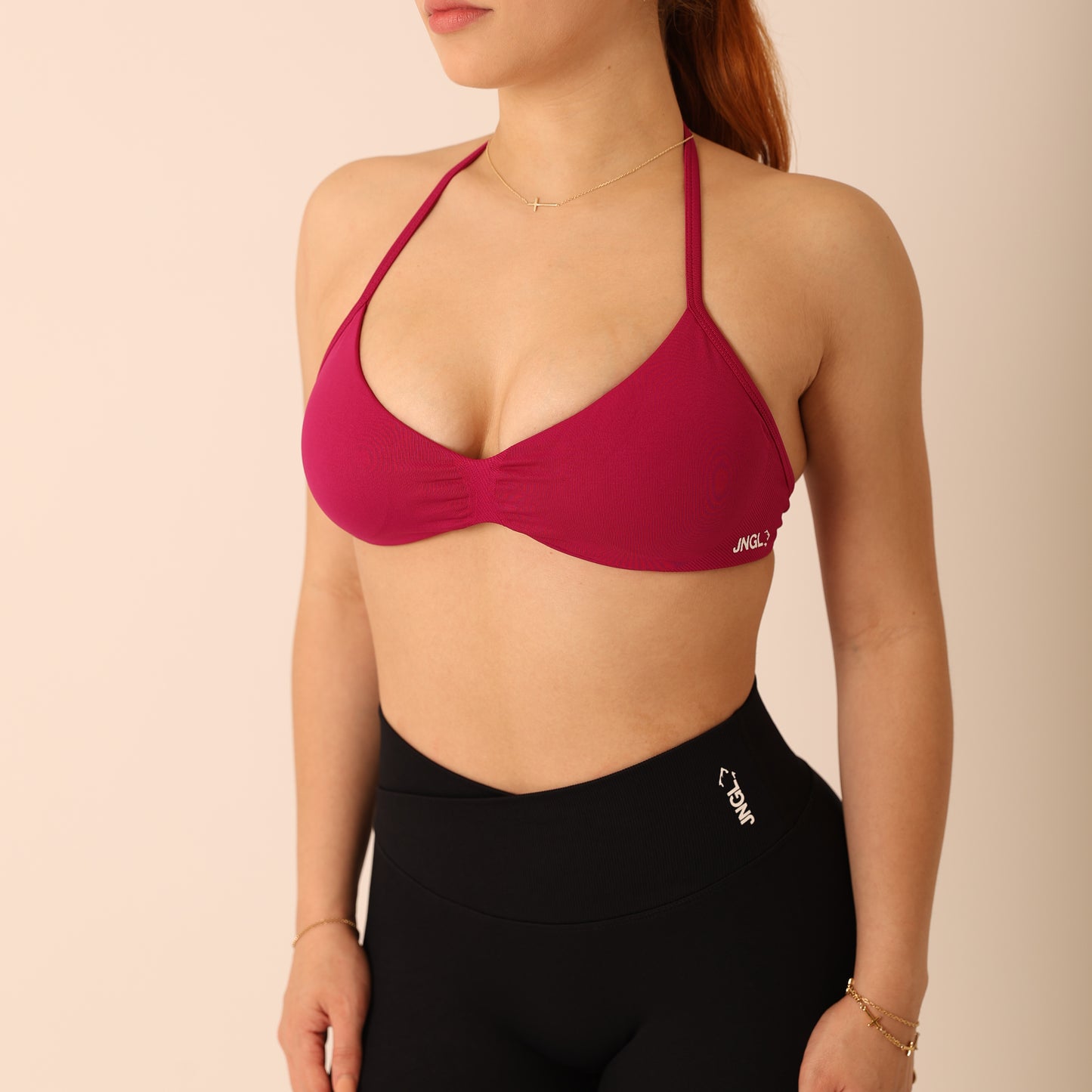Avancer Seamless Thin Strap Scrunch Halter Sports Bra