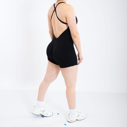 Shape Cross Strap Open Back Shorts Onesie